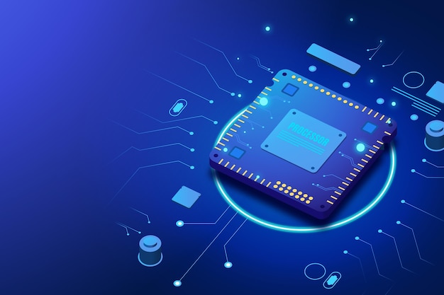 Gratis vector realistische microchip processor achtergrond