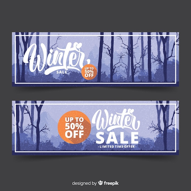 Realistische naakte bomen winter verkoop banner