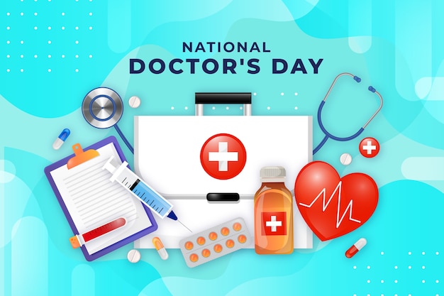 Realistische nationale doktersdagachtergrond met medische apparatuur