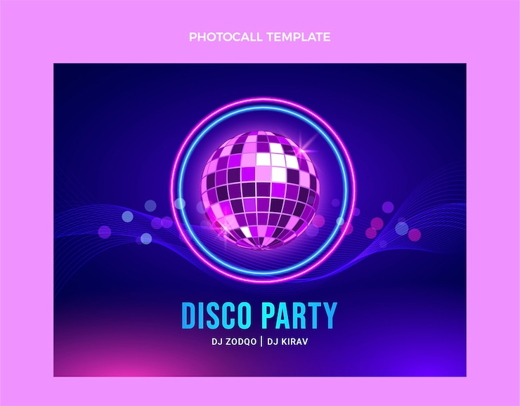 Gratis Vector realistische neon disco party photocall-sjabloon