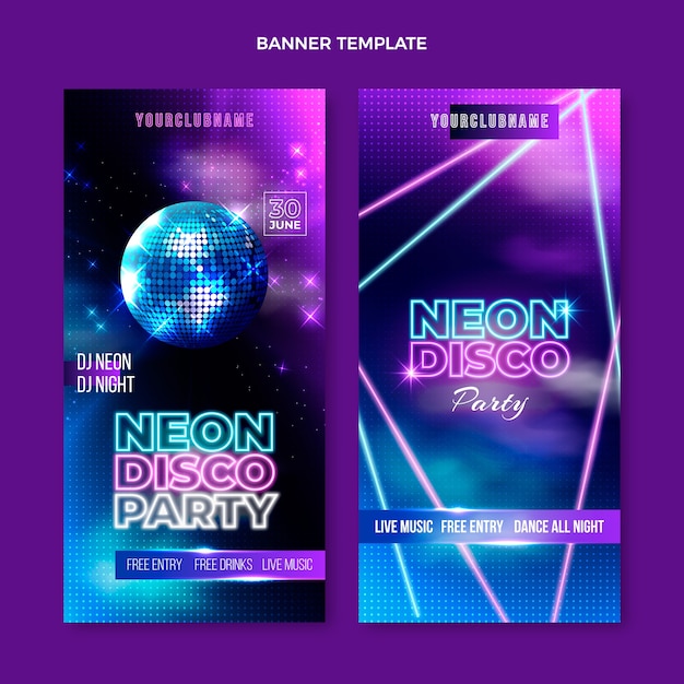 Realistische neon disco party verticale banners