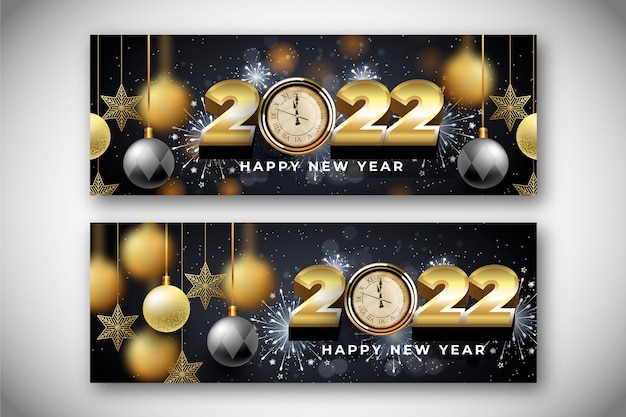 Gratis vector realistische nieuwe jaar horizontale banners set