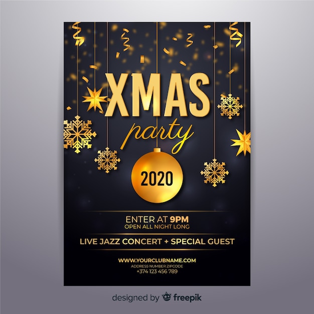 Gratis vector realistische nieuwjaar 2020-poster en kerstmis