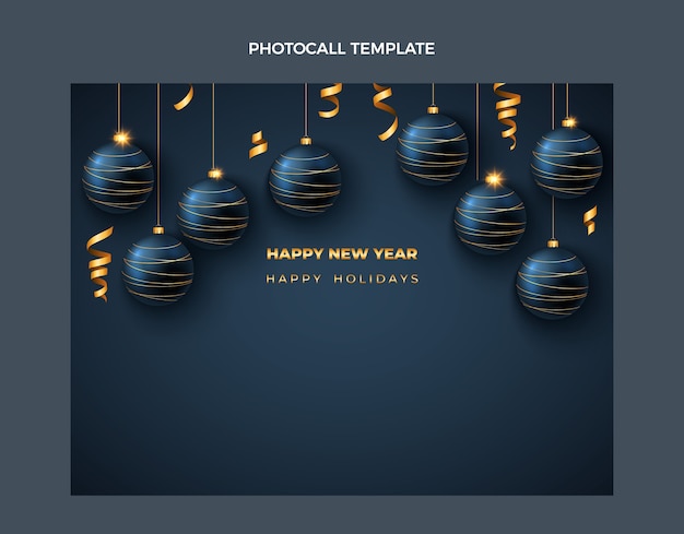 Gratis vector realistische nieuwjaarsfotocall-sjabloon