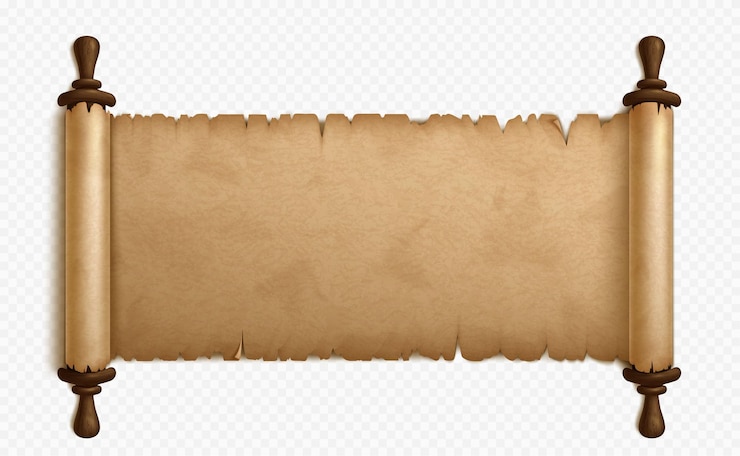 Gratis Vector realistische open perkamentrol op doorzichtig papier