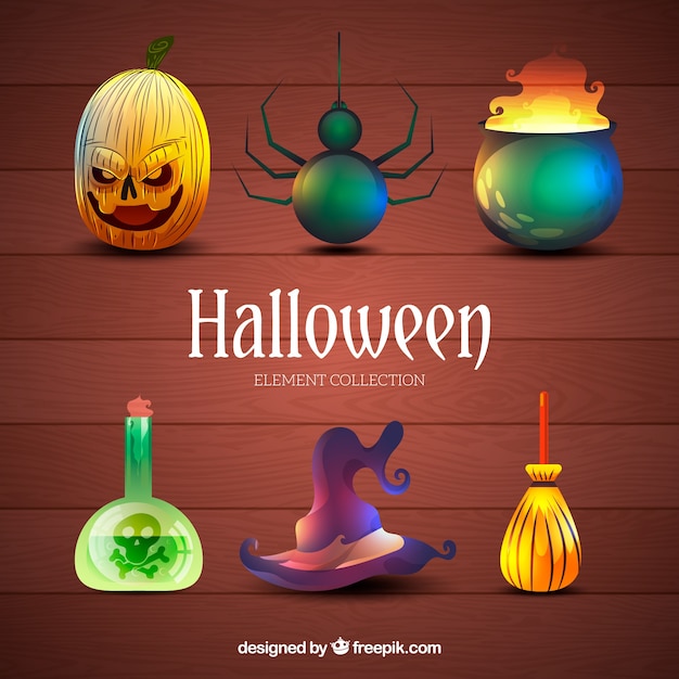 Gratis vector realistische pak halloween elementen