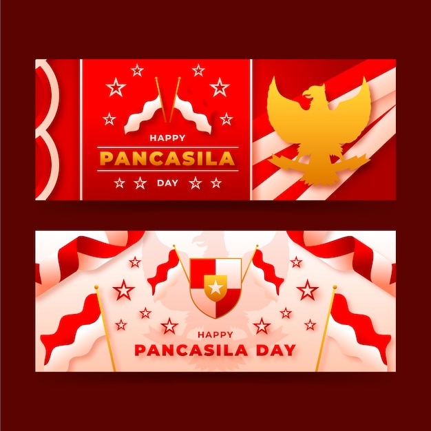 Realistische pancasila dag horizontale banners collectie