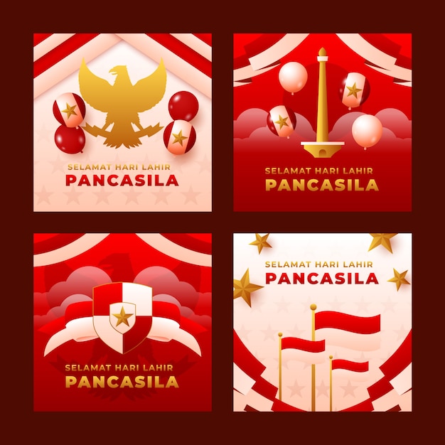 Gratis vector realistische pancasila-dag instagram-berichtenverzameling