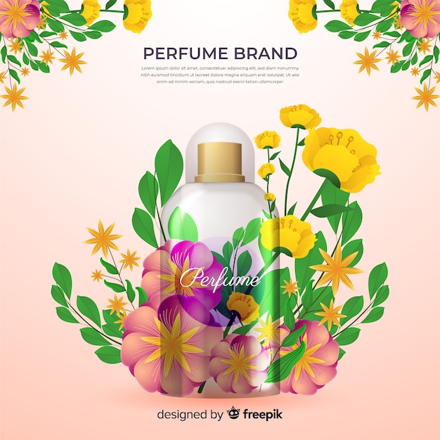 Gratis vector realistische parfumadvertentie met bloemen