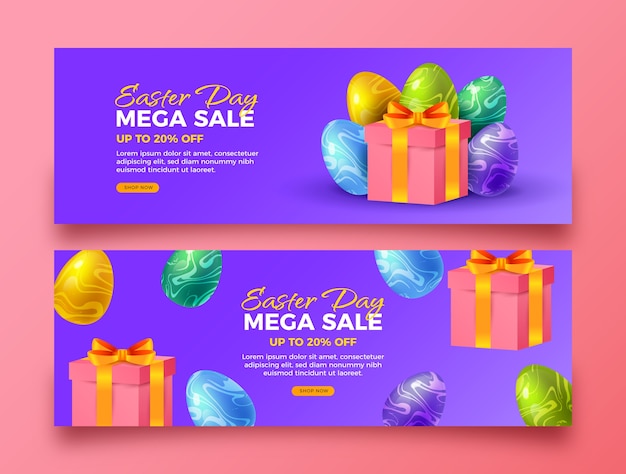 Gratis vector realistische pasen verkoop horizontale banners set