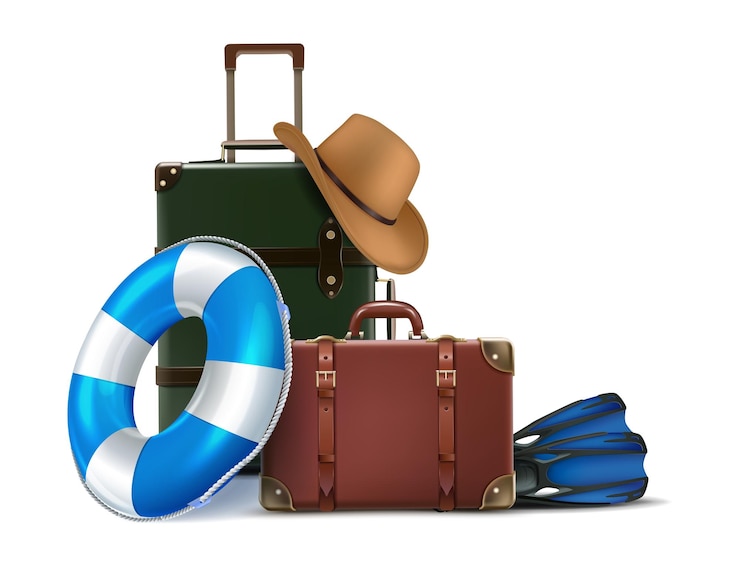 Gratis Vector realistische pictogram vectorillustratie reistijd ontwerpconcept elementen met bagage hoed snork