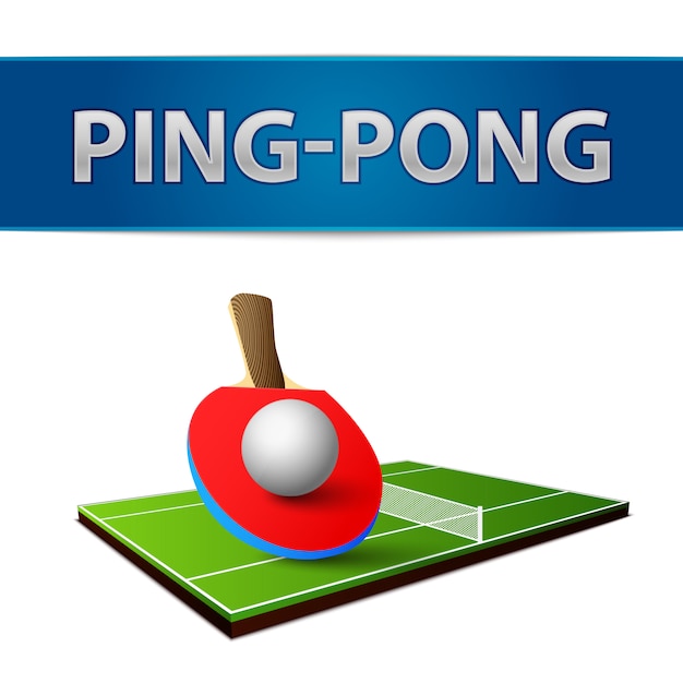 Gratis vector realistische pingpongrackets van het pingpong met geïsoleerd embleem