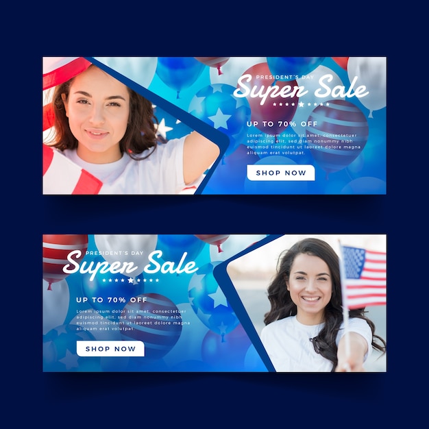 Gratis vector realistische presidenten dag verkoop horizontale banners set