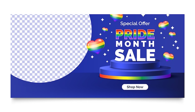 Gratis vector realistische pride month horizontaal verkoop banner sjabloon