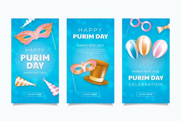 Realistische purim instagram-verhalencollectie