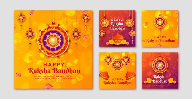 Gratis vector realistische raksha bandhan instagram-berichtenverzameling