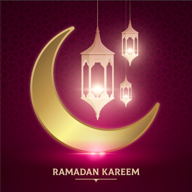 Realistische ramadan achtergrond met maan en kaarsen