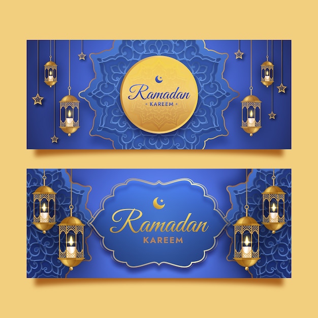 Gratis vector realistische ramadan horizontale banners set