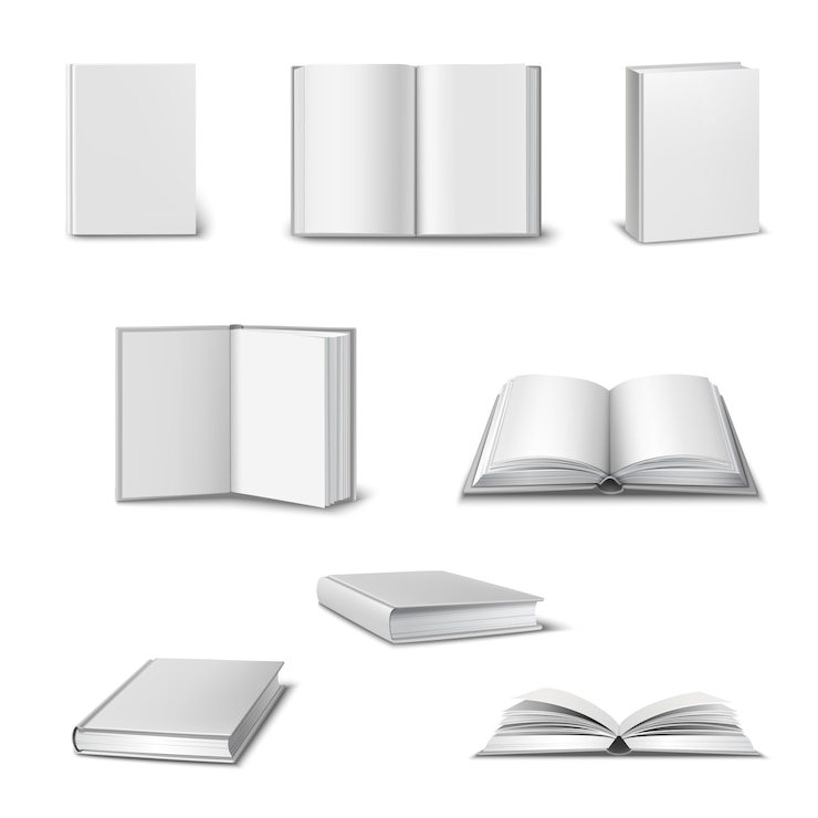 Gratis Vector realistische reeks 3d open en gesloten boeken