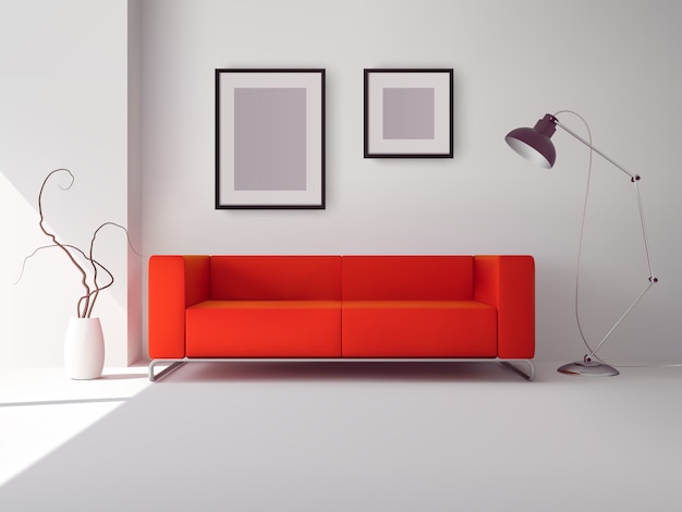 Gratis vector realistische rode vierkante bank met lamp