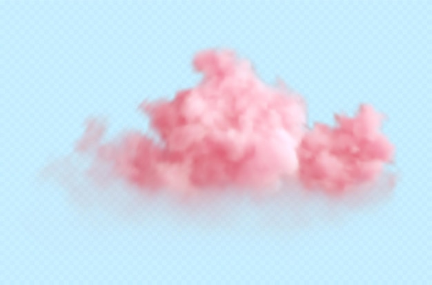 Realistische roze pluizige wolk geïsoleerd op transparant blauw