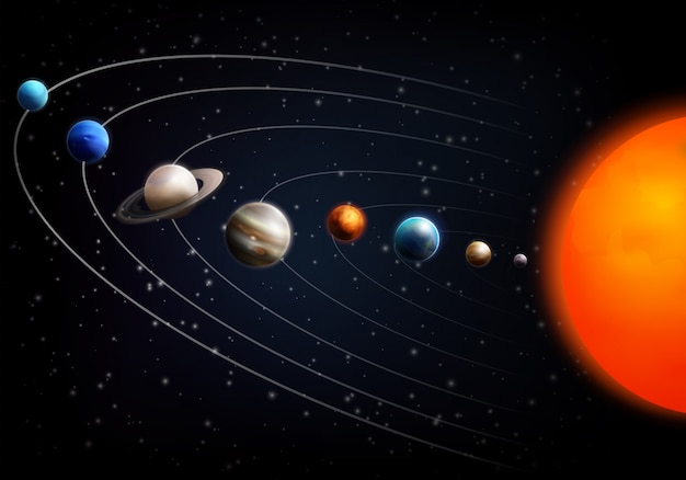 Realistische ruimteachtergrond met alle planeten