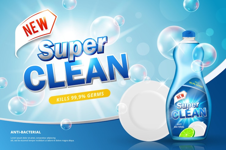 Gratis Vector realistische schoonmaakproducten ad