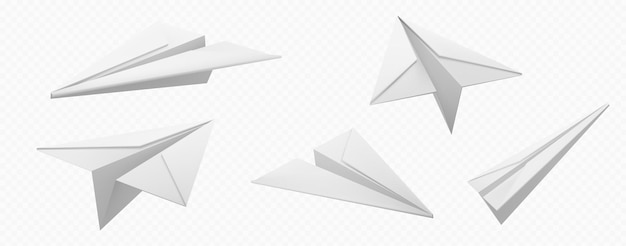 Gratis vector realistische set 3d-papiervliegtuigen op transparant