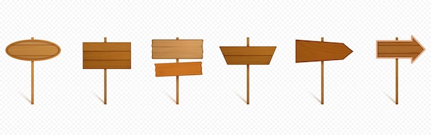 Gratis vector realistische set houten uithangborden