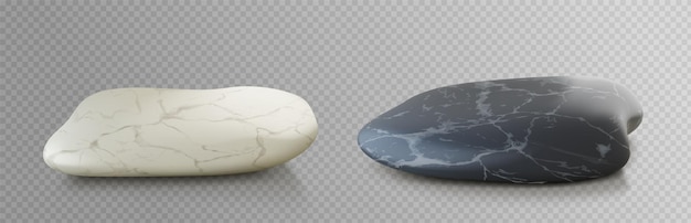 Gratis vector realistische set zwart-wit marmeren stenen platforms op transparante achtergrond vectorillustratie van natuurlijke rotsen voor luxe schoonheid productpresentatie interieur accessoire spa massage