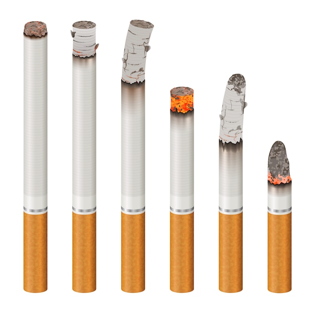 Realistische sigaretten instellen stadia van verbranding