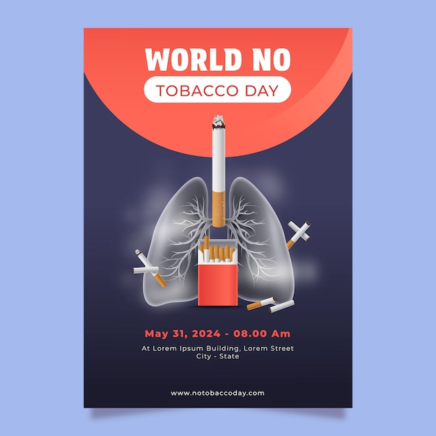 Realistische sjabloon voor een verticale poster voor de dag zonder tabak