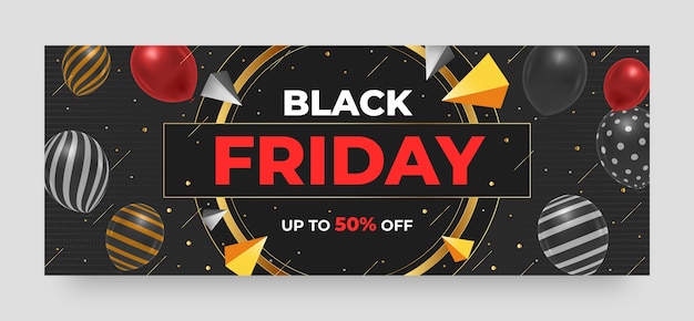 Gratis vector realistische sociale media omslagsjabloon voor black friday-uitverkoop