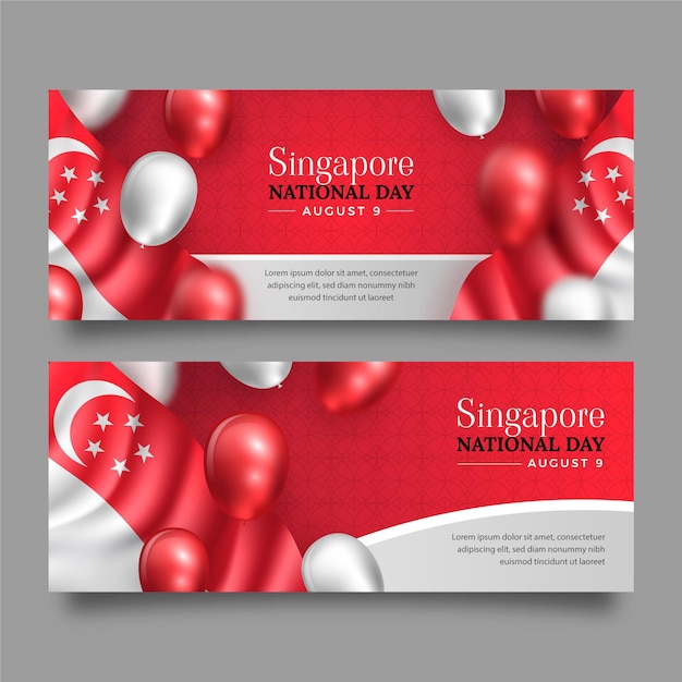 Gratis vector realistische spandoeken voor nationale feestdag in singapore