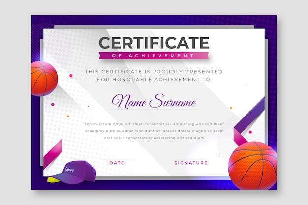 Gratis vector realistische sportcertificaatsjabloon