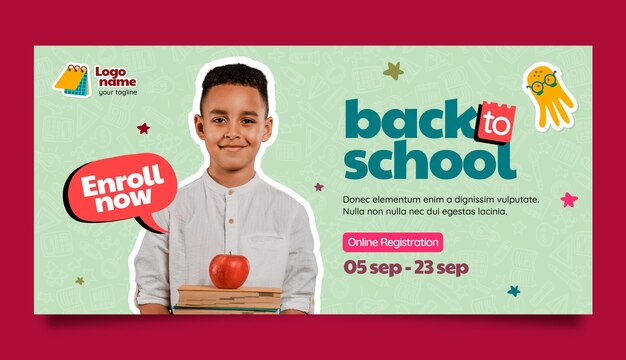 Realistische terug naar school verkoop horizontale bannersjabloon