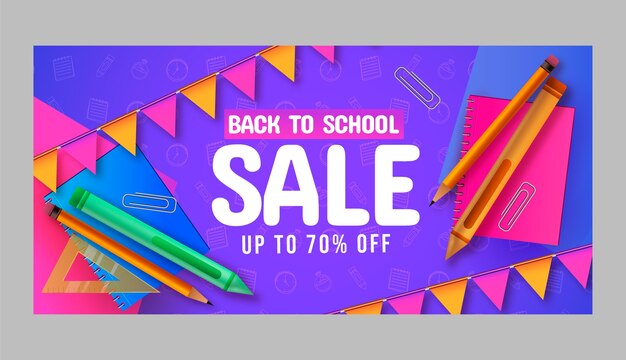 Realistische terug naar school verkoop horizontale bannersjabloon