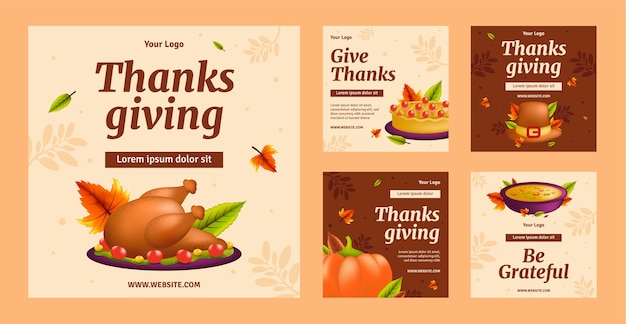 Gratis vector realistische thanksgiving-viering instagram-berichtenverzameling