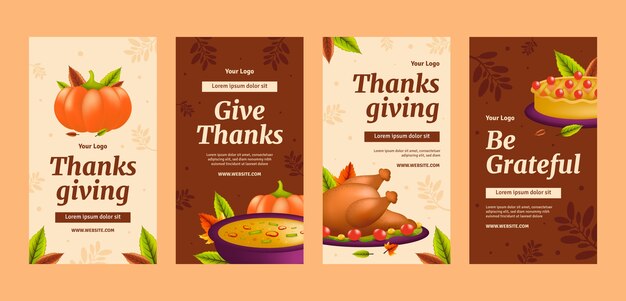 Gratis vector realistische thanksgiving-viering instagram verhalencollectie