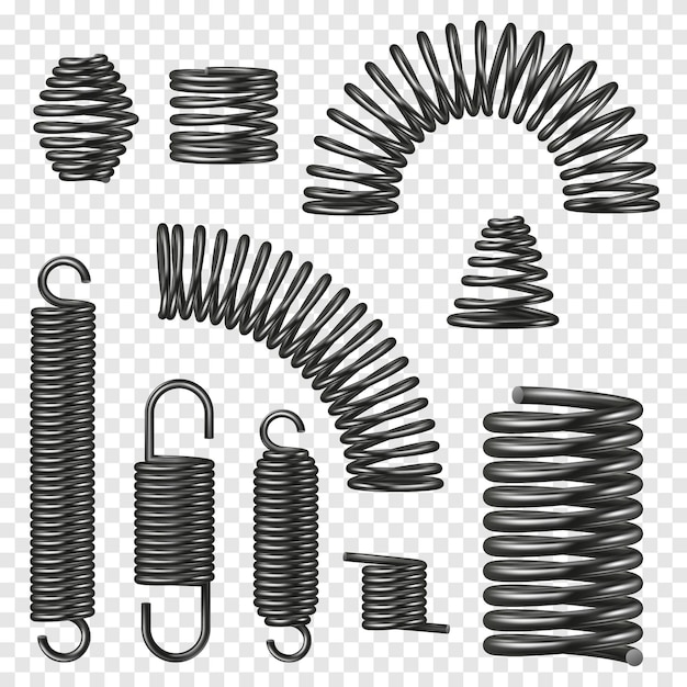 Gratis vector realistische transparante set met metalen veer