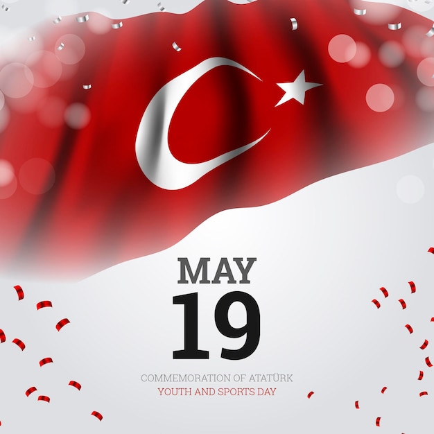 Gratis vector realistische turkse herdenking van ataturk, jeugd en sportdag illustratie