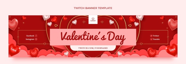 Realistische twitch-banner voor valentijnsdag