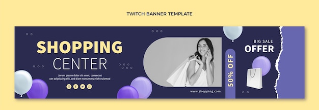 Realistische twitch-banner voor winkelcentrum