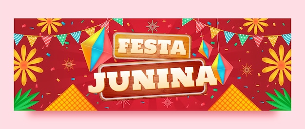 Gratis vector realistische twitter-headersjabloon voor de viering van braziliaanse fetas juninas