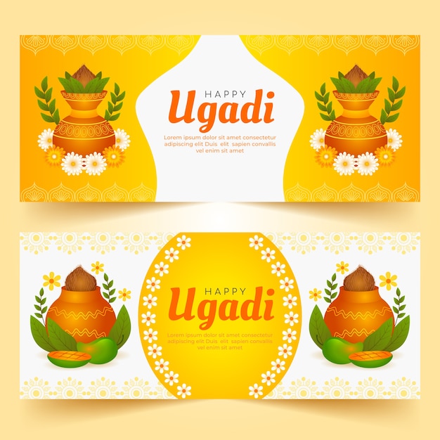 Gratis vector realistische ugadi horizontale banners set