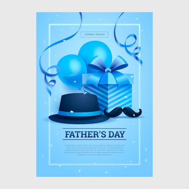 Gratis vector realistische vaderdagposter met cadeau en ballonnen