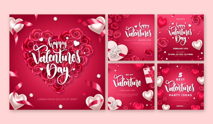 Gratis Vector realistische valentijnsdag instagram-berichtenverzameling