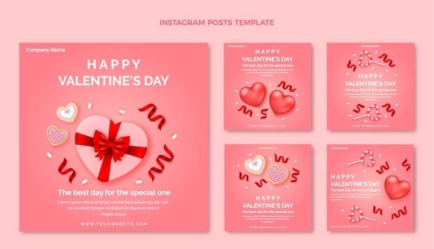 Realistische valentijnsdag instagram-berichtenverzameling