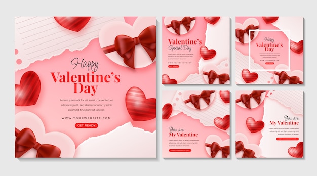 Gratis vector realistische valentijnsdag instagram-berichtenverzameling