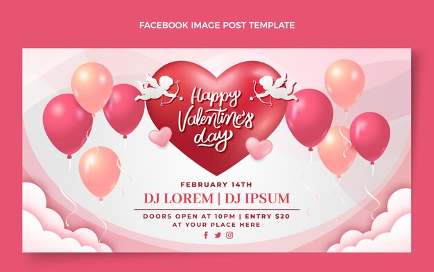Realistische valentijnsdag social media postsjabloon